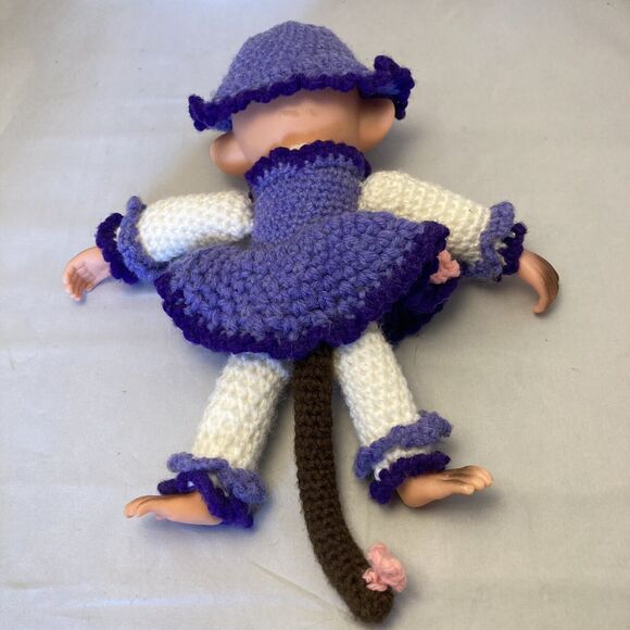 Vintage Rubber Face Monkey Plush Handmade Crocheted Dress Stuffed Animal - Picture 3 of 4